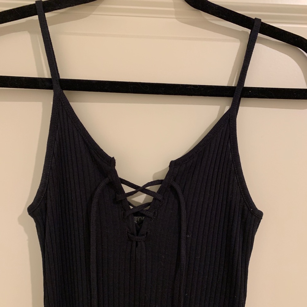 Topshop Ribbed Slim Fit Lace-Up Midi Dress Women’s Size 4 - Picture 5 of 6